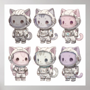 Cute Astronaut Cat Crew – Kawaii Space Cats Poster