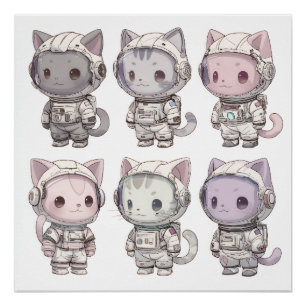 Cute Astronaut Cat Crew – Kawaii Space Cats Poster