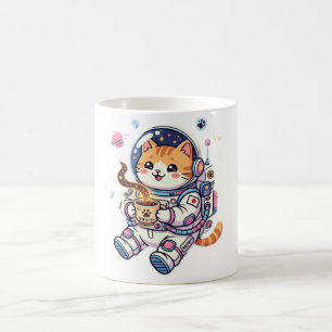 Cute Astronaut Cat Drinking Coffee In Space Kawaii Mug