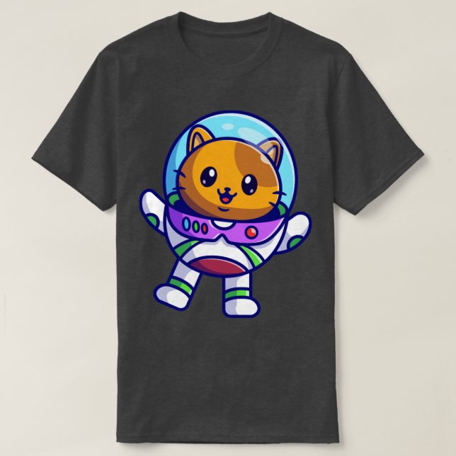 Cute Astronaut Cat Floating On Space Cartoon T-Shirt (Design Front)