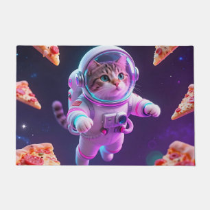 Cute Astronaut Cat Floating Pizza Space Adventure Doormat