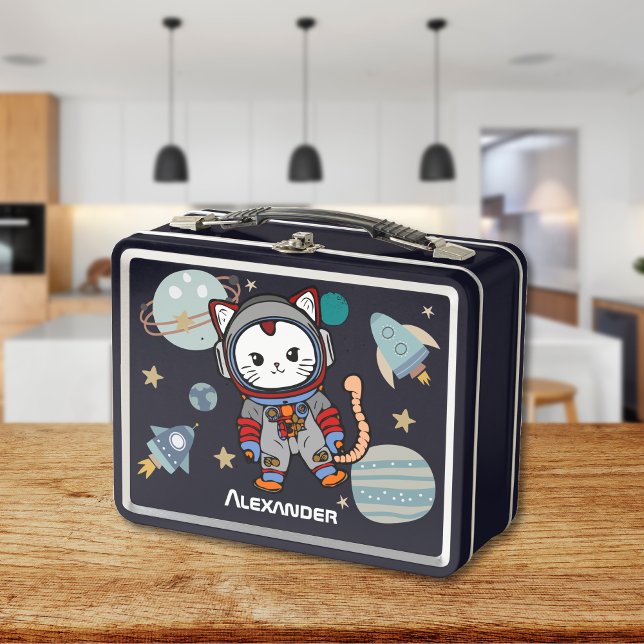 Cute astronaut cat in space  metal lunch box (Creator Uploaded)