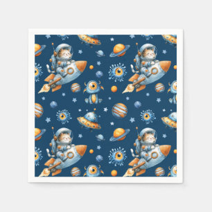 Cute Astronaut Cat Outer Space Galaxy Pattern Napkin