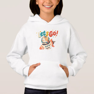 Cute astronaut cat riding rocket in space