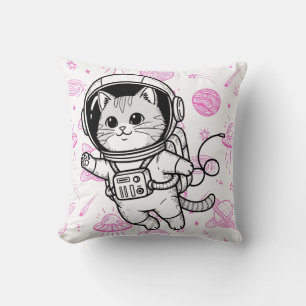 Cute Astronaut Cat Space Pattern Personalised Kids Cushion