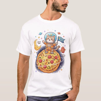 Cute astronaut cat standing on a pizza planet T-Shirt