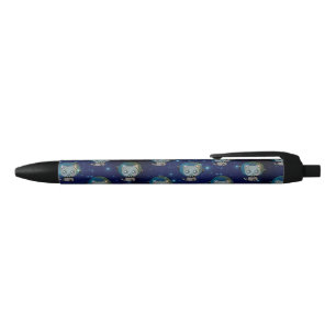 Cute Astronaut Cat with Helmet in Space Blue Ink Pen