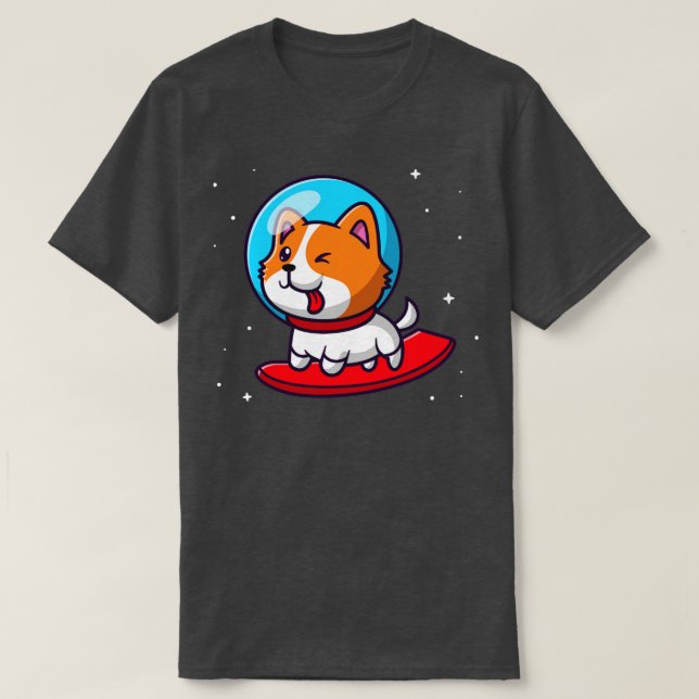 Cute astronaut Dog Surfing in Space Cartoon T-Shirt (Design Front)