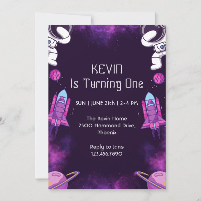 Cute Astronaut First Birthday Invitation (Front)