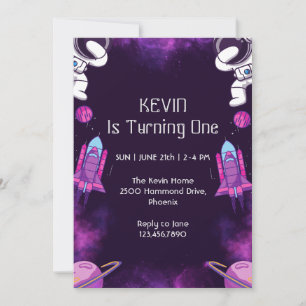 Cute Astronaut First Birthday Invitation