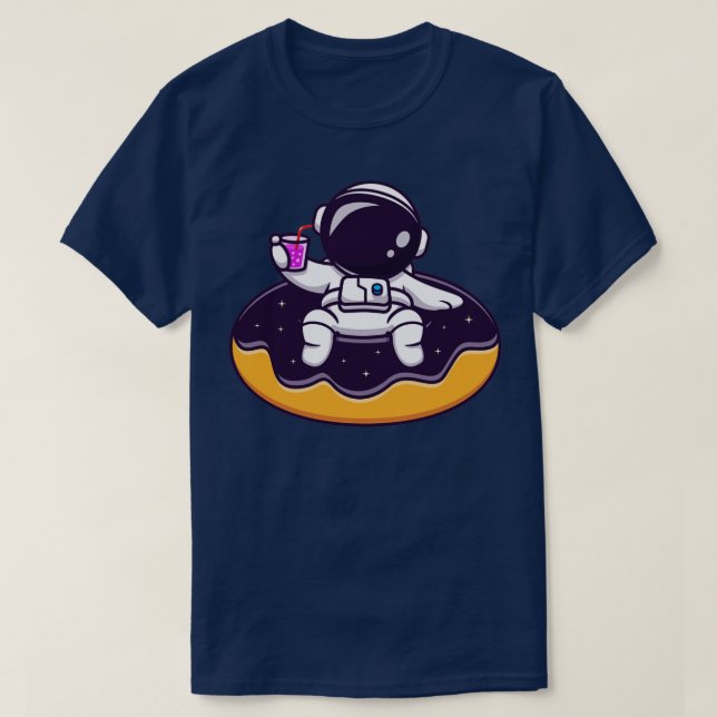 Cute Astronaut Floating On Space Doughnut Balloon  T-Shirt (Design Front)
