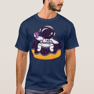 Cute Astronaut Floating On Space Doughnut Balloon  T-Shirt