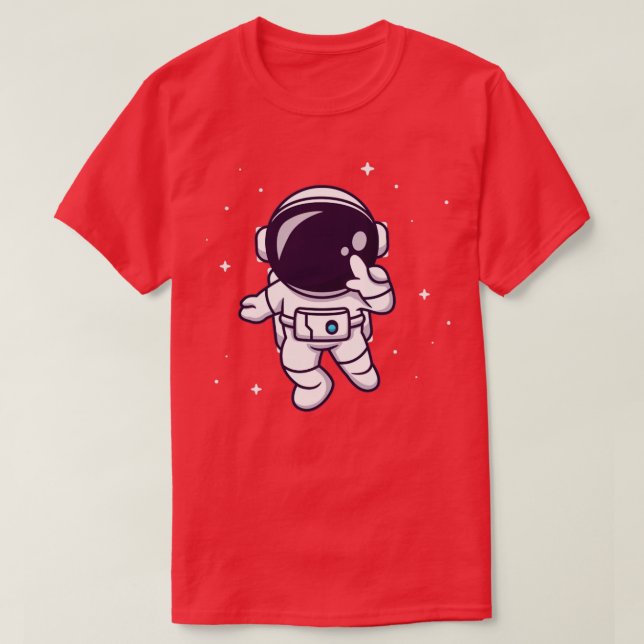 Cute Astronaut Flying In Space Cartoon T-Shirt (Design Front)