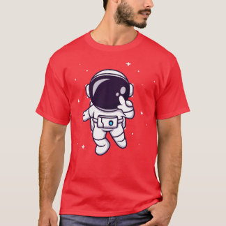 Cute Astronaut Flying In Space Cartoon T-Shirt
