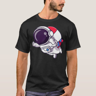 Cute Astronaut Flying With A Rocket Cartoon T-Shirt