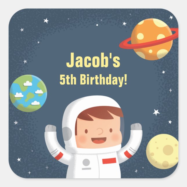 Cute Astronaut Galaxy Space Boys Birthday Stickers (Front)