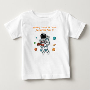 Cute Astronaut Gamer 1st Birthday   Navigating  Baby T-Shirt