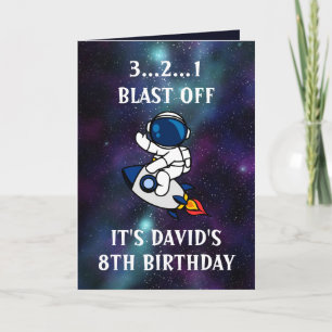 Cute Astronaut Green Purple Galaxy 8th Birthday  Card