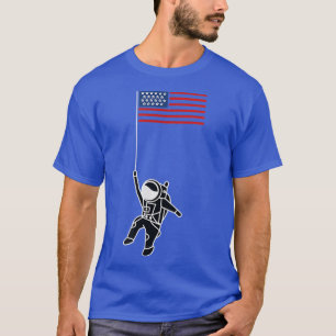 Cute Astronaut Holding American USA Flag for Mens T-Shirt