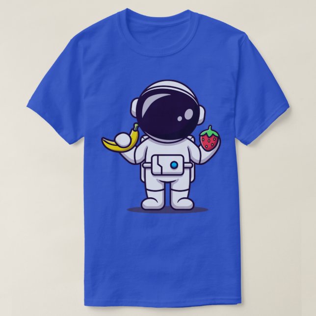 Cute Astronaut Holding Banana And Strawberry Carto T-Shirt (Design Front)