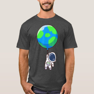 Cute Astronaut Holding Earth Balloon Funny Space A T-Shirt