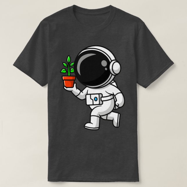 Cute Astronaut Holding Plant In A Pot Cartoon T-Shirt (Design Front)