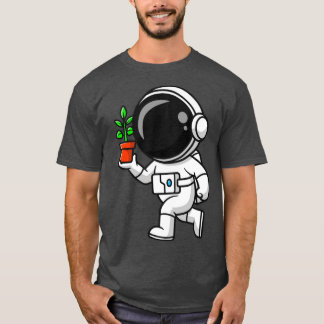 Cute Astronaut Holding Plant In A Pot Cartoon T-Shirt