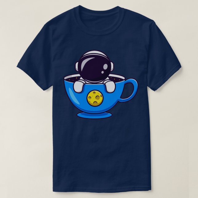 Cute Astronaut In Cup Cartoon T-Shirt (Design Front)