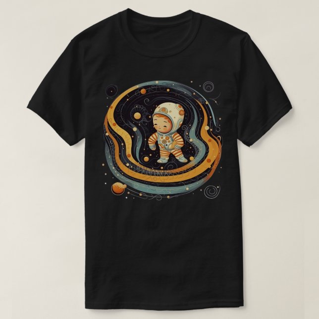 Cute Astronaut in Swirl of Fractal Patterns 2 T-Shirt (Design Front)
