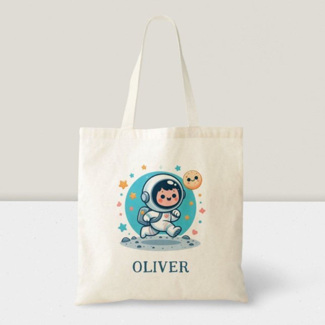 Cute Astronaut Kid on the Moon Tote Bag (Creator Uploaded)