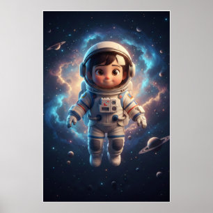 Cute Astronaut Kid   Space Adventure Art Poster