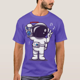 Cute Astronaut Listening Music With Boombox Cartoo T-Shirt