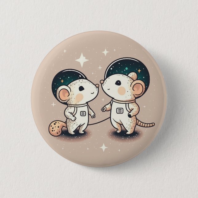 Cute Astronaut Mouse Couple 6 Cm Round Badge (Front)