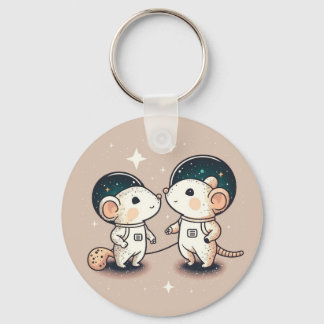 Cute Astronaut Mouse Couple Key Ring