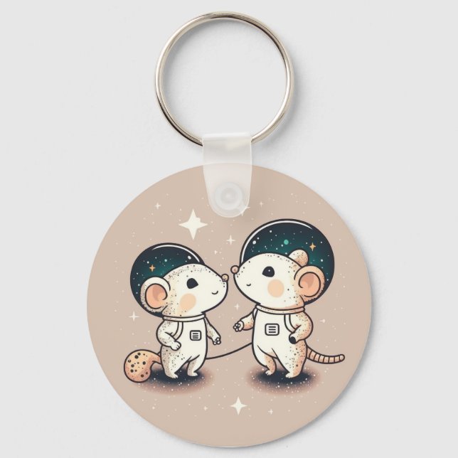 Cute Astronaut Mouse Couple Key Ring (Front)