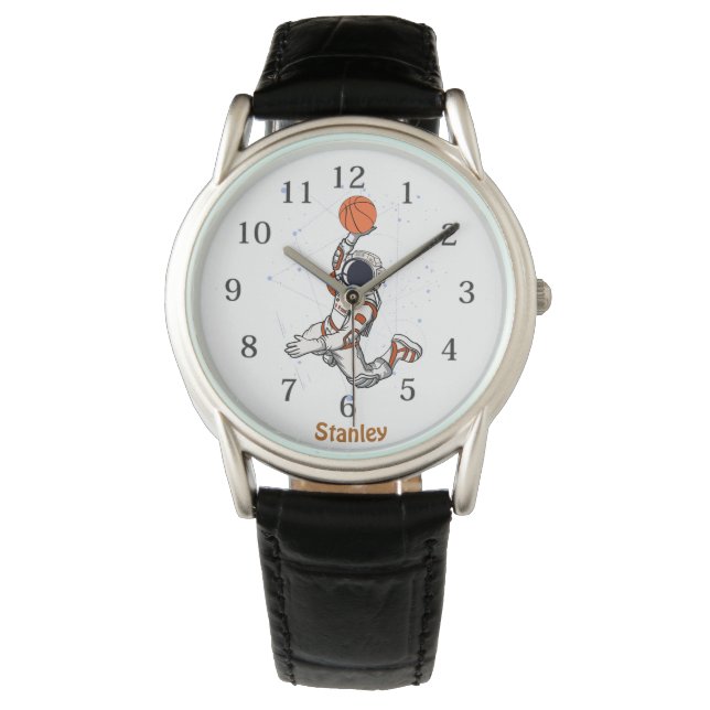 Cute Astronaut Outer Space Galaxy Basketball Stars Watch (Front)