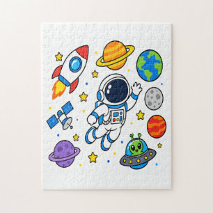 Cute Astronaut Outer Space Kids Jigsaw Puzzle