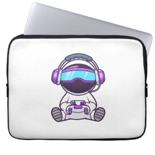 Cute Astronaut Playing VR Game Cartoon Laptop Sleeve