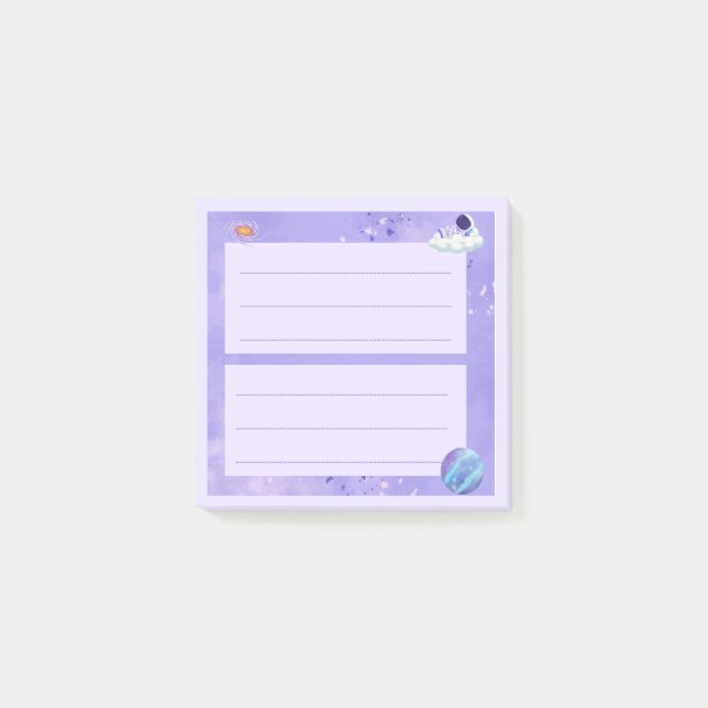 Cute Astronaut Purple Galaxy Memo Pad Two Sections Post-it Notes (Front)