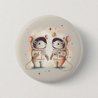 Cute Astronaut Rat Couple 6 Cm Round Badge