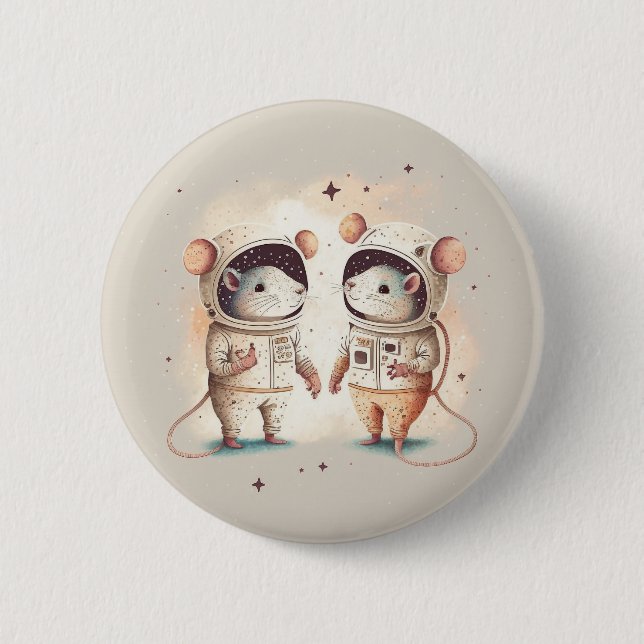 Cute Astronaut Rat Couple 6 Cm Round Badge (Front)