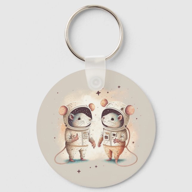 Cute Astronaut Rat Couple Key Ring (Front)