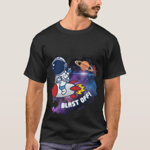 Cute Astronaut Riding Rocket Blast Off Space T-Shi T-Shirt
