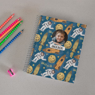 Cute Astronaut Rocket Moon Stars Space Monogram Notebook