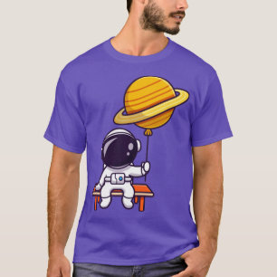 Cute Astronaut Sitting And Holding Planet Balloon T-Shirt