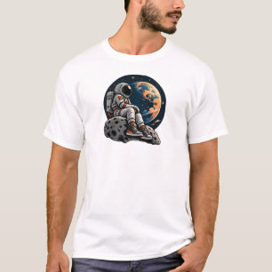 Cute Astronaut Sitting on Asteroid Space Art T-Shirt