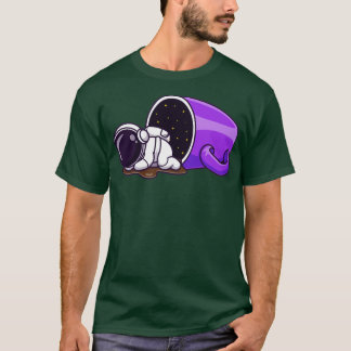 Cute Astronaut Sleeping With Coffee Cup Cartoon T-Shirt