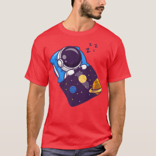 Cute Astronaut Sleeping with Space Blanket Cartoon T-Shirt