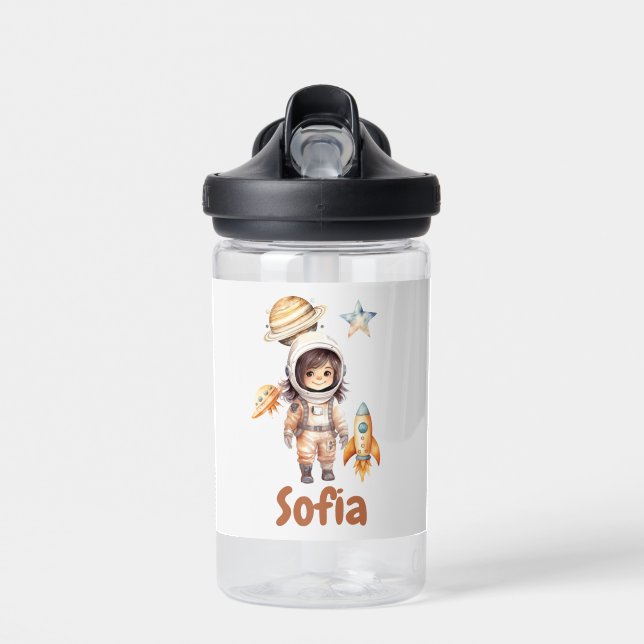 Cute astronaut Space Adventure personalised  Water Bottle (Front)