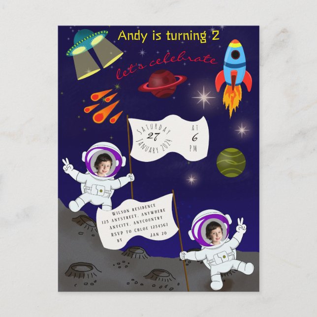 Cute Astronaut Space Birthday Invitation Postcard (Front)